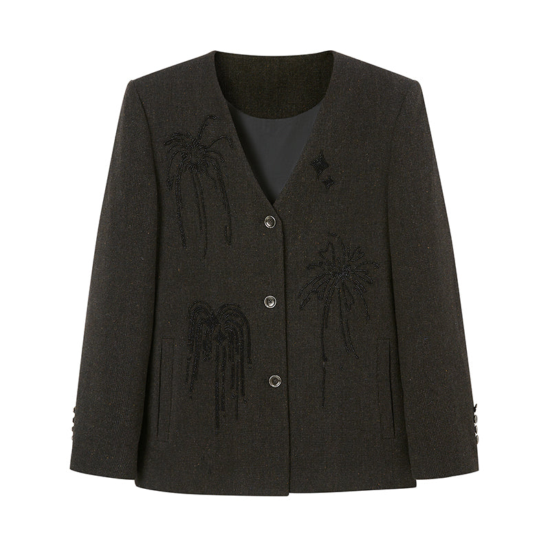 Beaded Fireworks Embroidery V-Neck Jacket