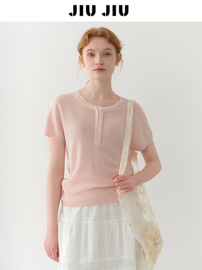 Soft Linen Blend Layered-Look Knit Top