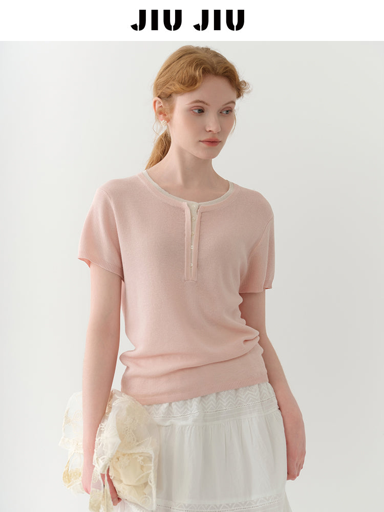 Soft Linen Blend Layered-Look Knit Top