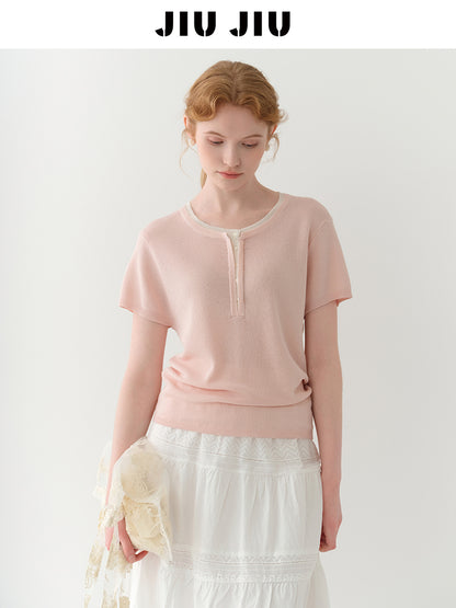 Soft Linen Blend Layered-Look Knit Top