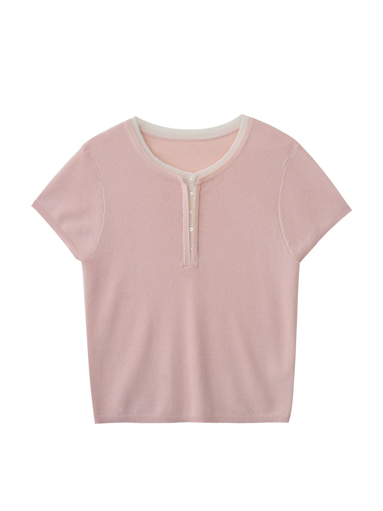 Soft Linen Blend Layered-Look Knit Top