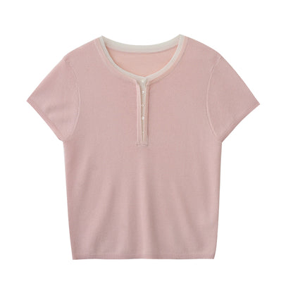 Soft Linen Blend Layered-Look Knit Top