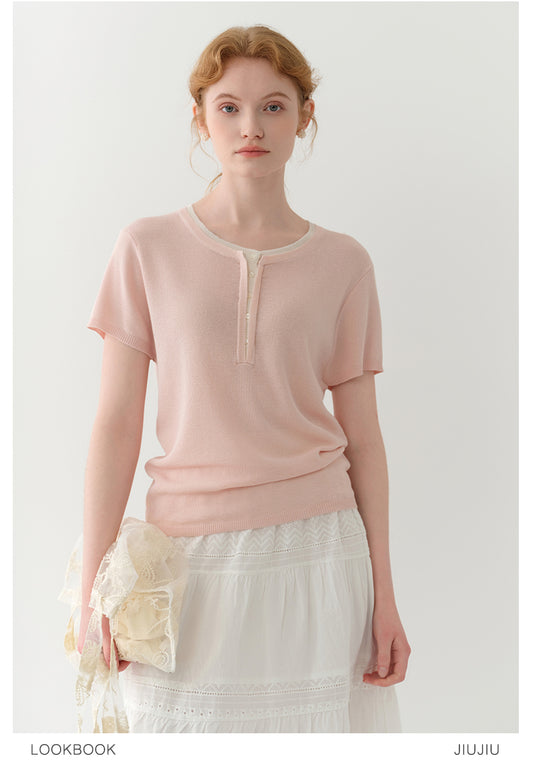 Soft Linen Blend Layered-Look Knit Top