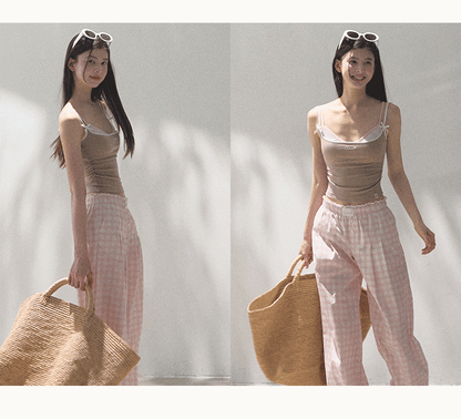 Stretch Plaid Bra And Cami Top Set