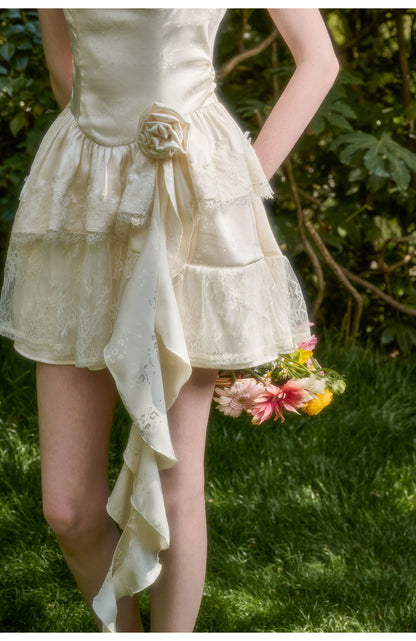 Rose Detail Double Strap Satin Dress