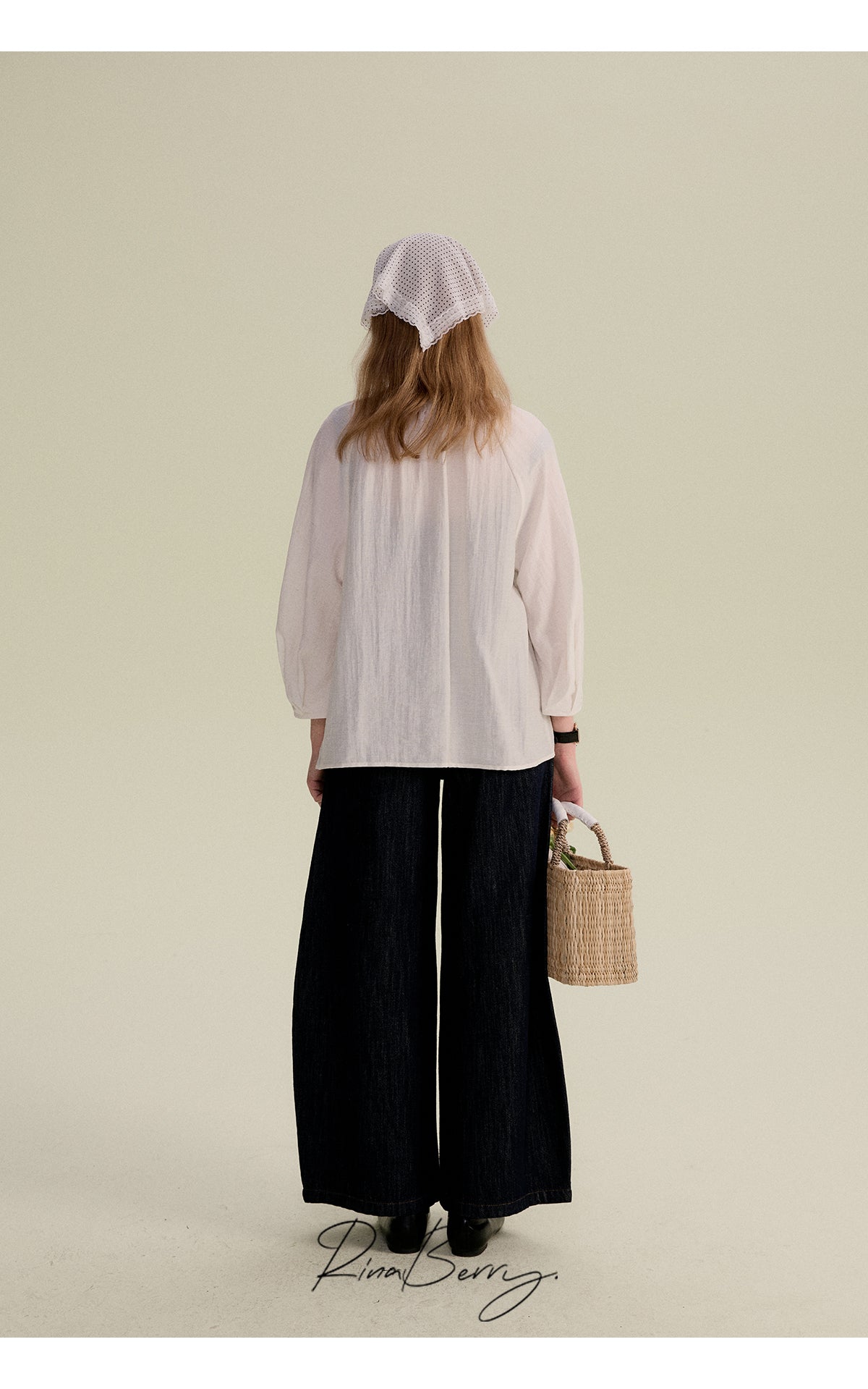 3/4 Sleeve Gauze Blouse With Pleated Cuffs