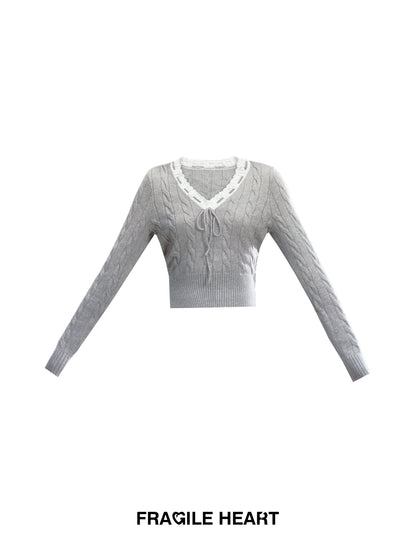 V-Neck Cable-Knit Top And Pleated A-Line Skirt