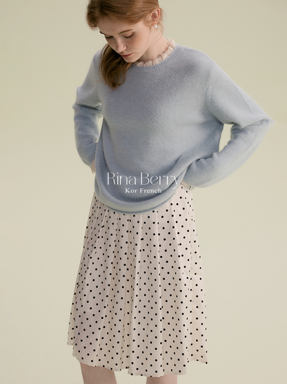 Classic Mid-Length Pleated Dot Skirt