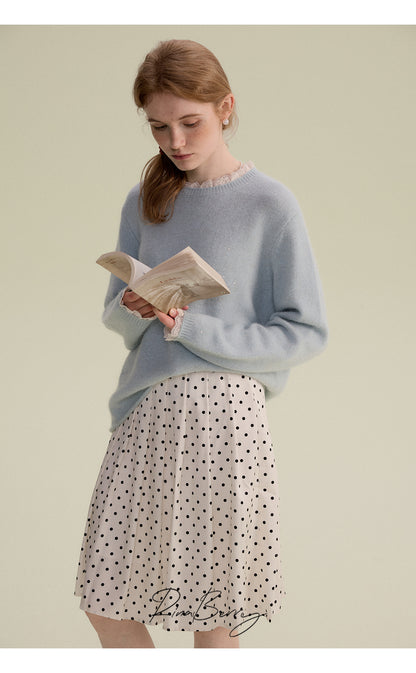 Classic Mid-Length Pleated Dot Skirt