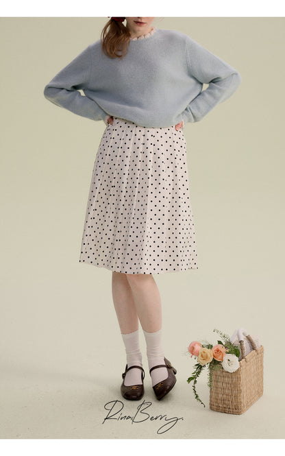 Classic Mid-Length Pleated Dot Skirt