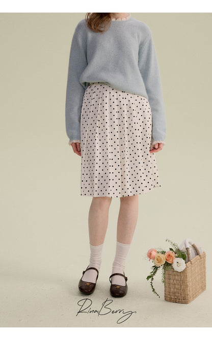Classic Mid-Length Pleated Dot Skirt