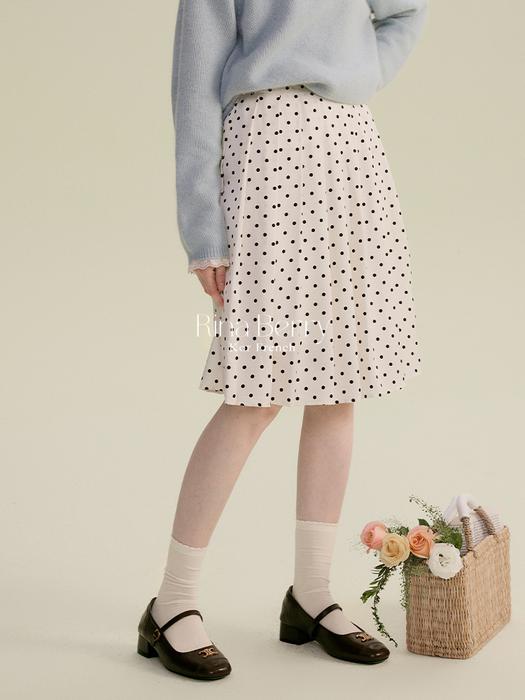 Classic Mid-Length Pleated Dot Skirt