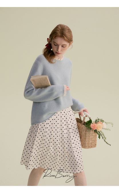 Classic Mid-Length Pleated Dot Skirt