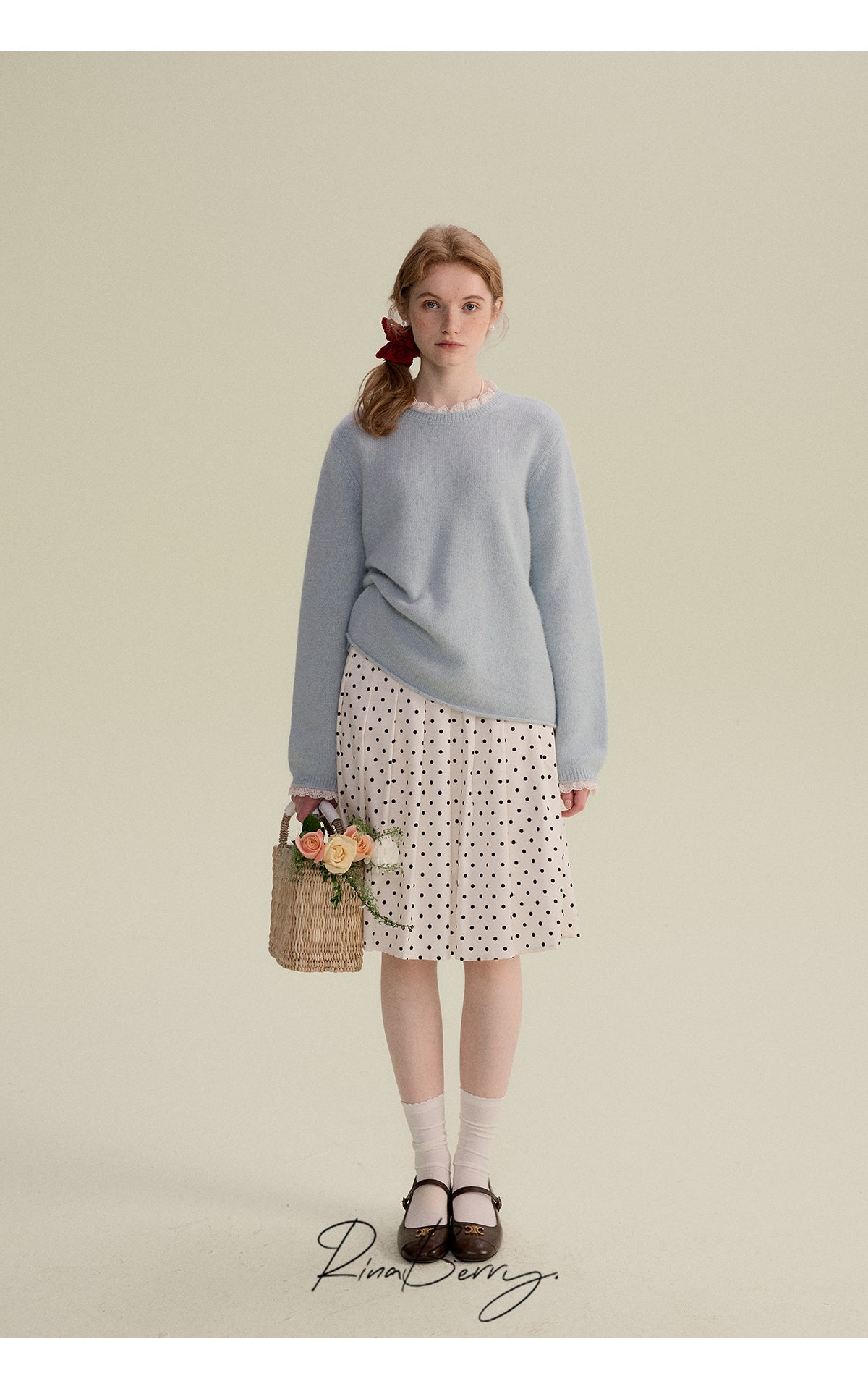 Classic Mid-Length Pleated Dot Skirt
