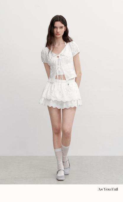 Cotton Eyelet Tie Front Blouse & Skort