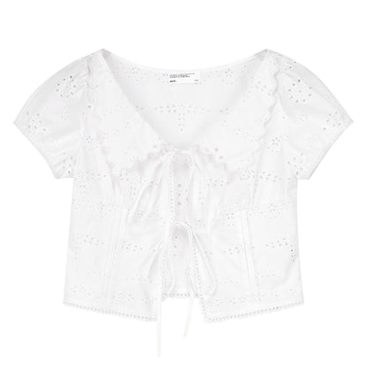 Cotton Eyelet Tie Front Blouse & Skort