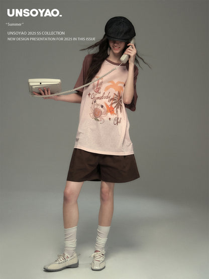 Island Print Raglan Sleeve Tee