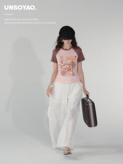 Island Print Raglan Sleeve Tee