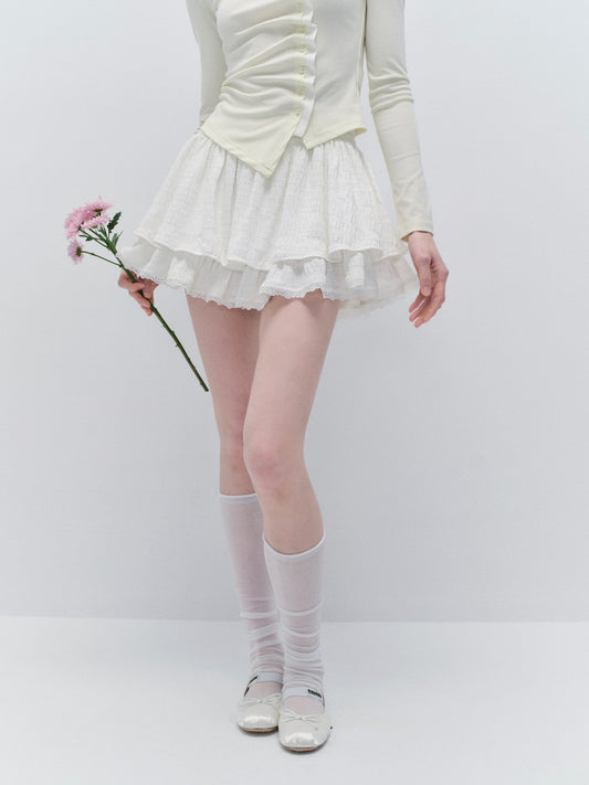 Breathable Layered Short Skirt With Lace Detail