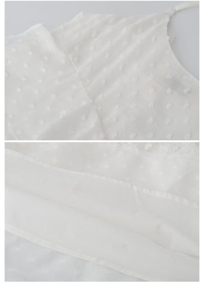 Dot-Textured Asymmetric Lace Cami Dress