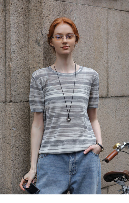 Short-Sleeve Striped Knit Top