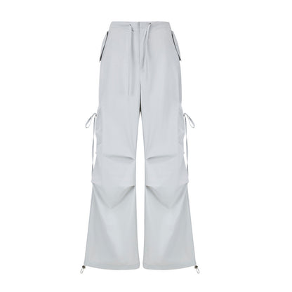 Wide-Leg Nylon Cargo Pants With Utility Pockets