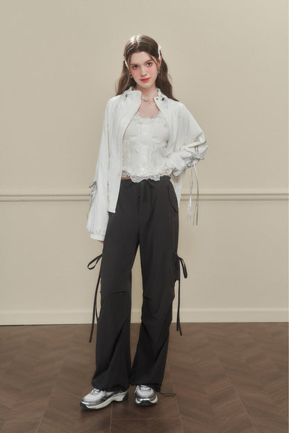 Wide-Leg Nylon Cargo Pants With Utility Pockets