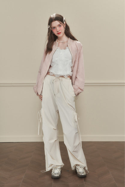Wide-Leg Nylon Cargo Pants With Utility Pockets
