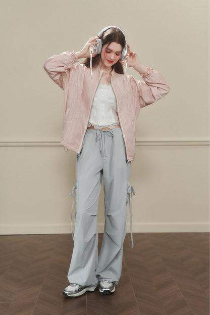 Wide-Leg Nylon Cargo Pants With Utility Pockets