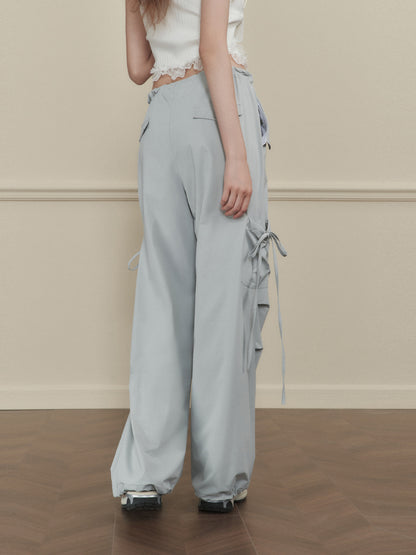 Wide-Leg Nylon Cargo Pants With Utility Pockets