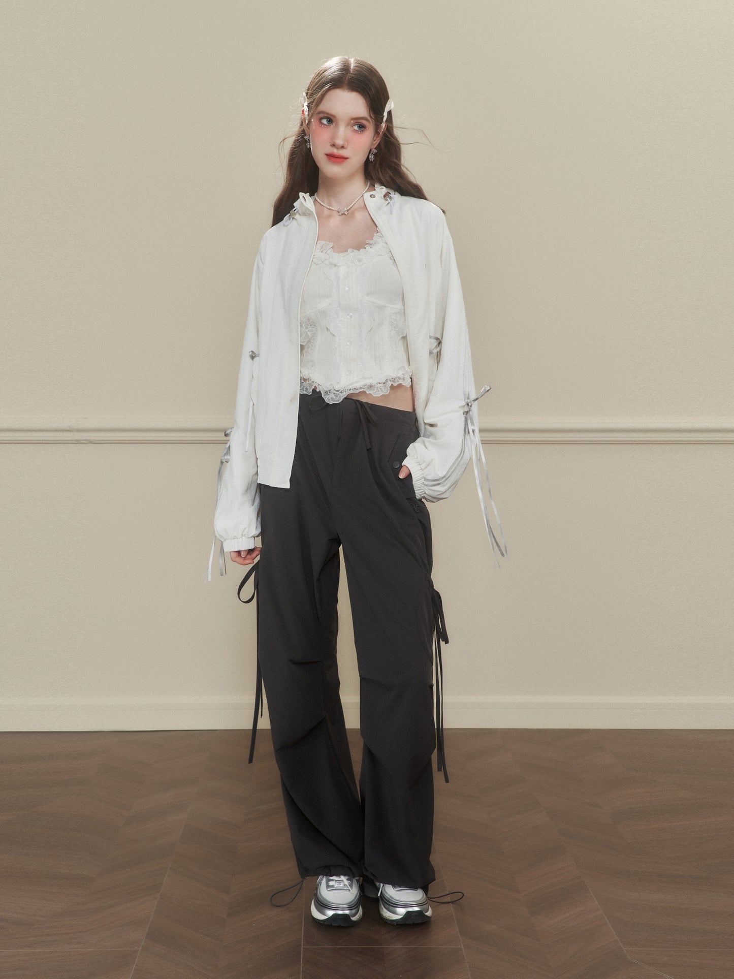 Wide-Leg Nylon Cargo Pants With Utility Pockets