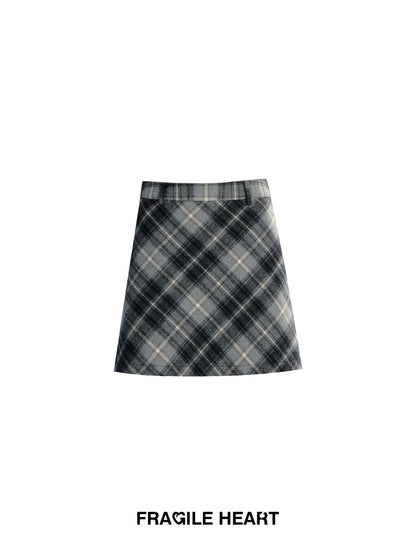 High Waist Diamond Plaid A-Line Mini Skirt