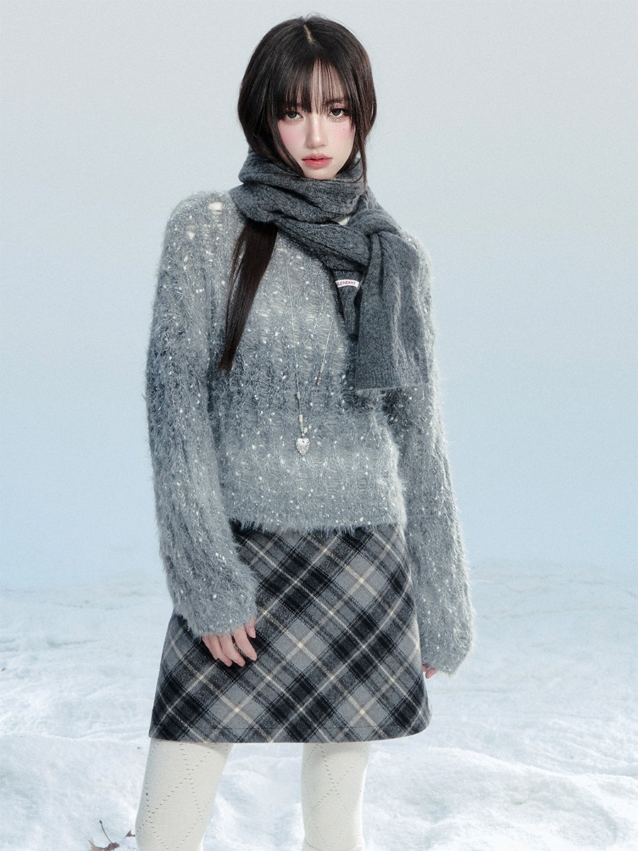 High Waist Diamond Plaid A-Line Mini Skirt