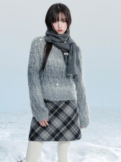 High Waist Diamond Plaid A-Line Mini Skirt