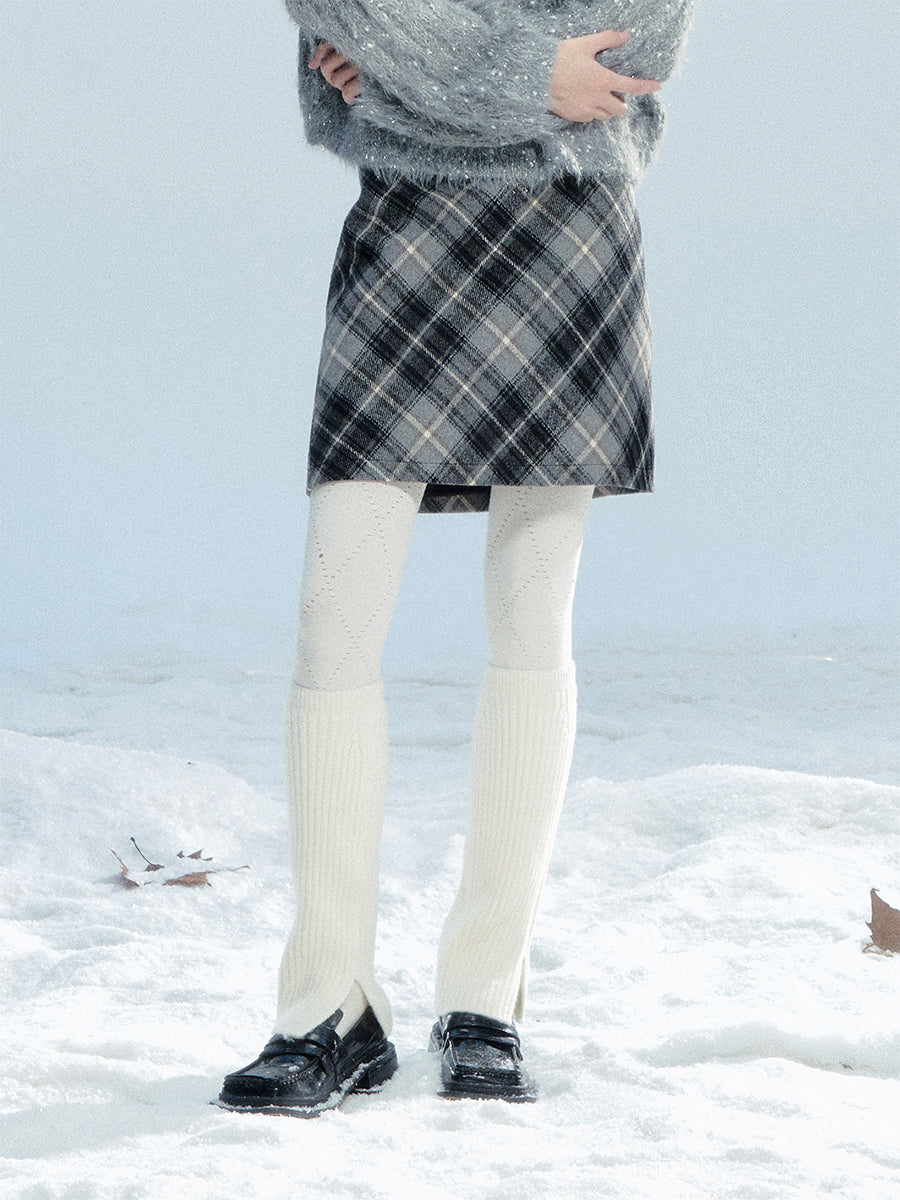 High Waist Diamond Plaid A-Line Mini Skirt