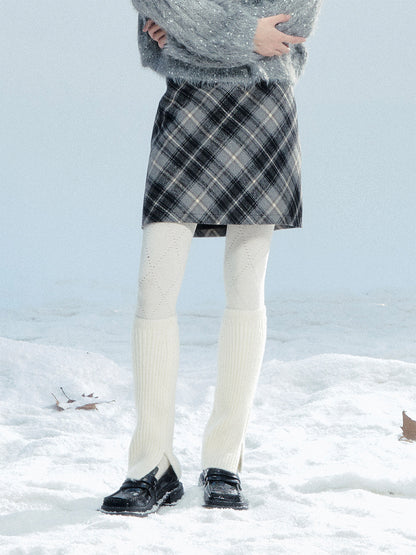 High Waist Diamond Plaid A-Line Mini Skirt