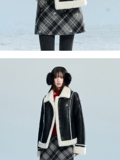 High Waist Diamond Plaid A-Line Mini Skirt