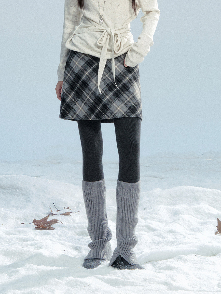 High Waist Diamond Plaid A-Line Mini Skirt