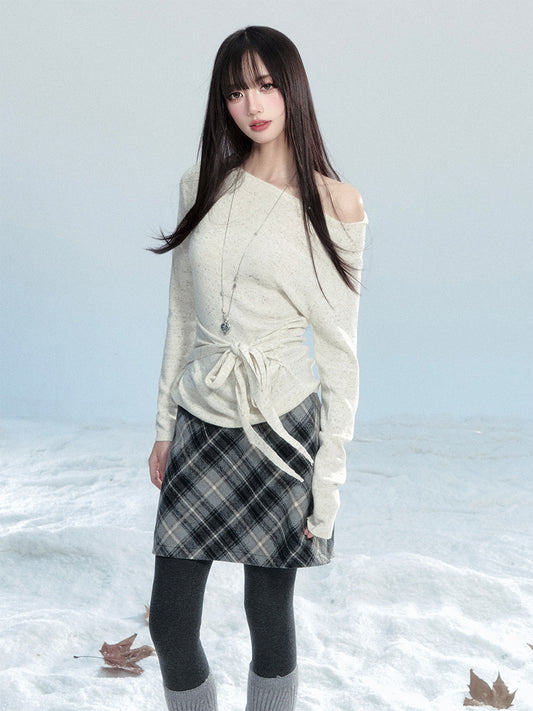 High Waist Diamond Plaid A-Line Mini Skirt