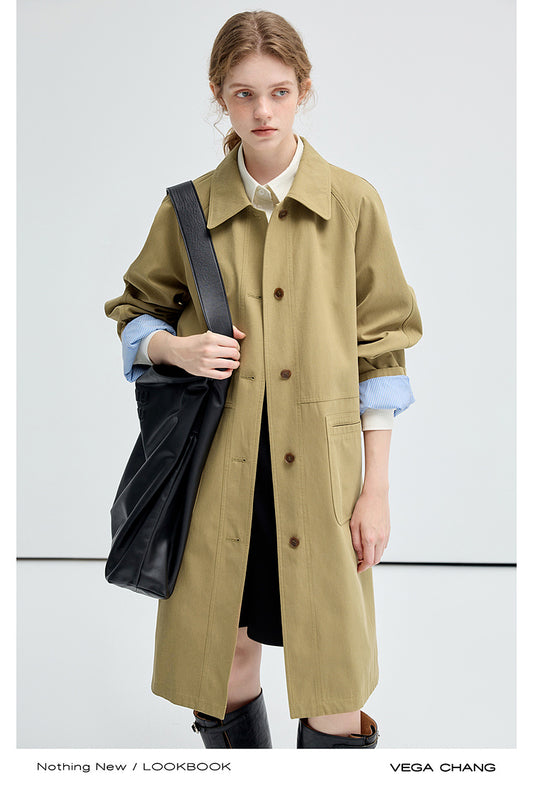 Minimalistic Cotton Blend Twill Raglan Coat