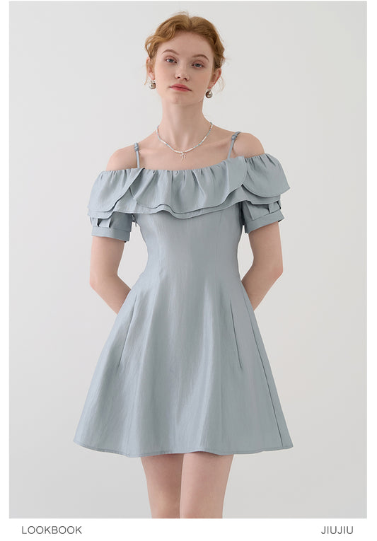 Soft Structured Summer Dress With Ruffled Neckline