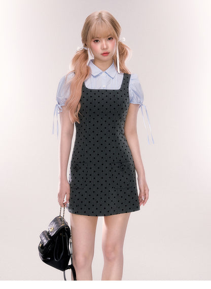 Pintuck Puff-Sleeve Cotton Blouse With Ribbons