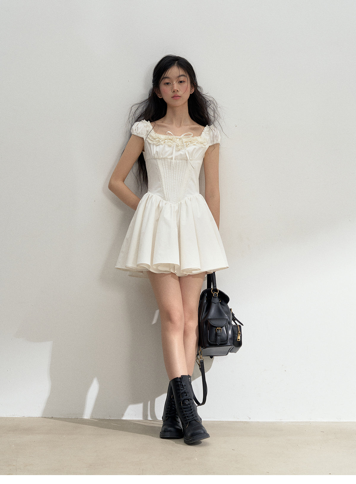 Corset-Inspired Cotton Dress With Lace-Up Back