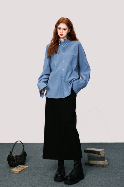 Relaxed Fit Crinkled Cotton Boyfriend Shirt