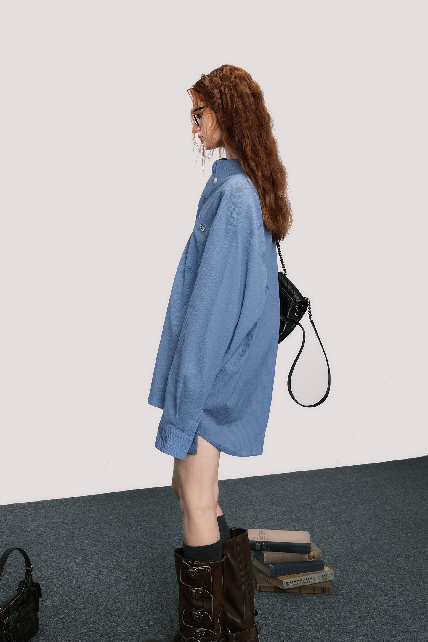 Relaxed Fit Crinkled Cotton Boyfriend Shirt