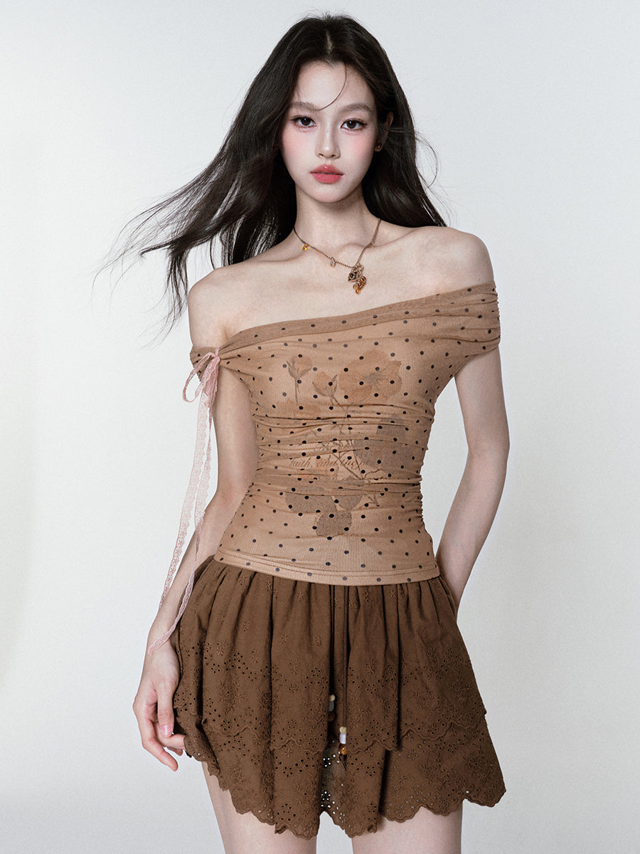 Embroidered Tiered Skirt With Beaded Drawstring
