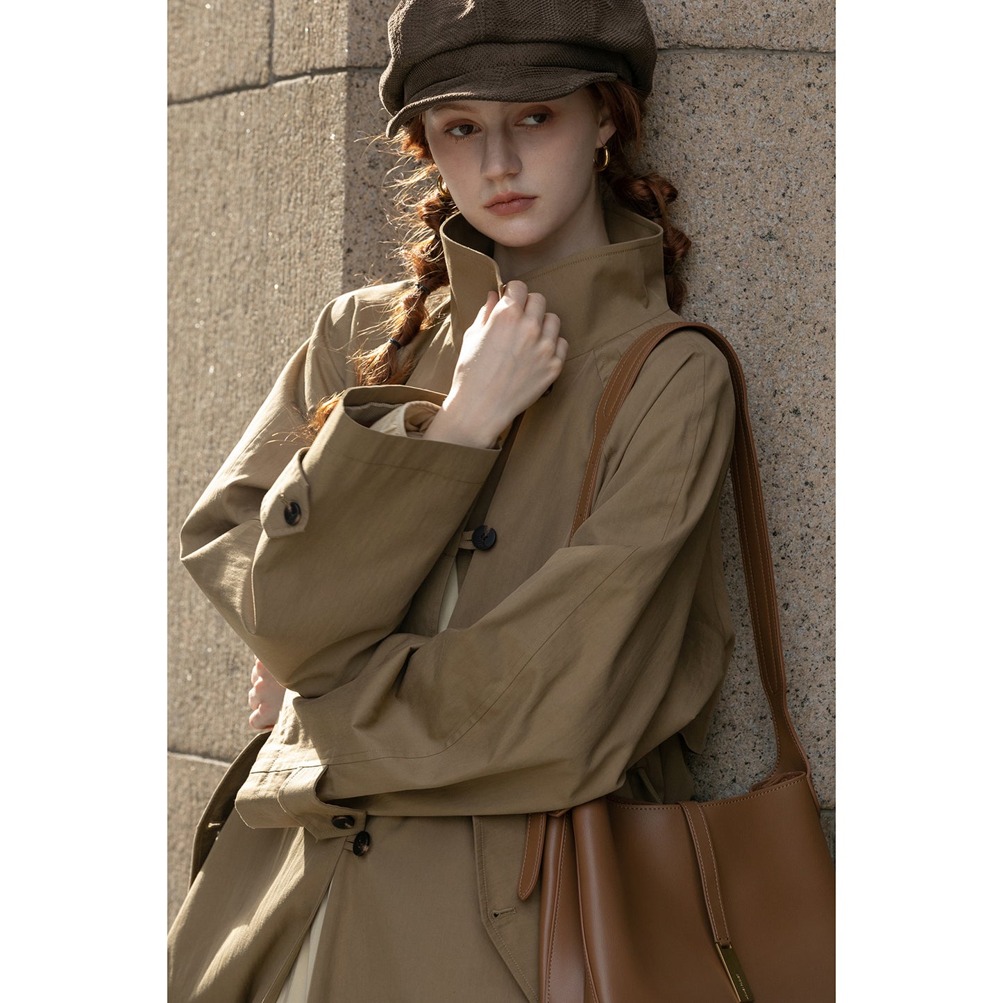 Belted Trench Coat In Cotton-Nylon Blend