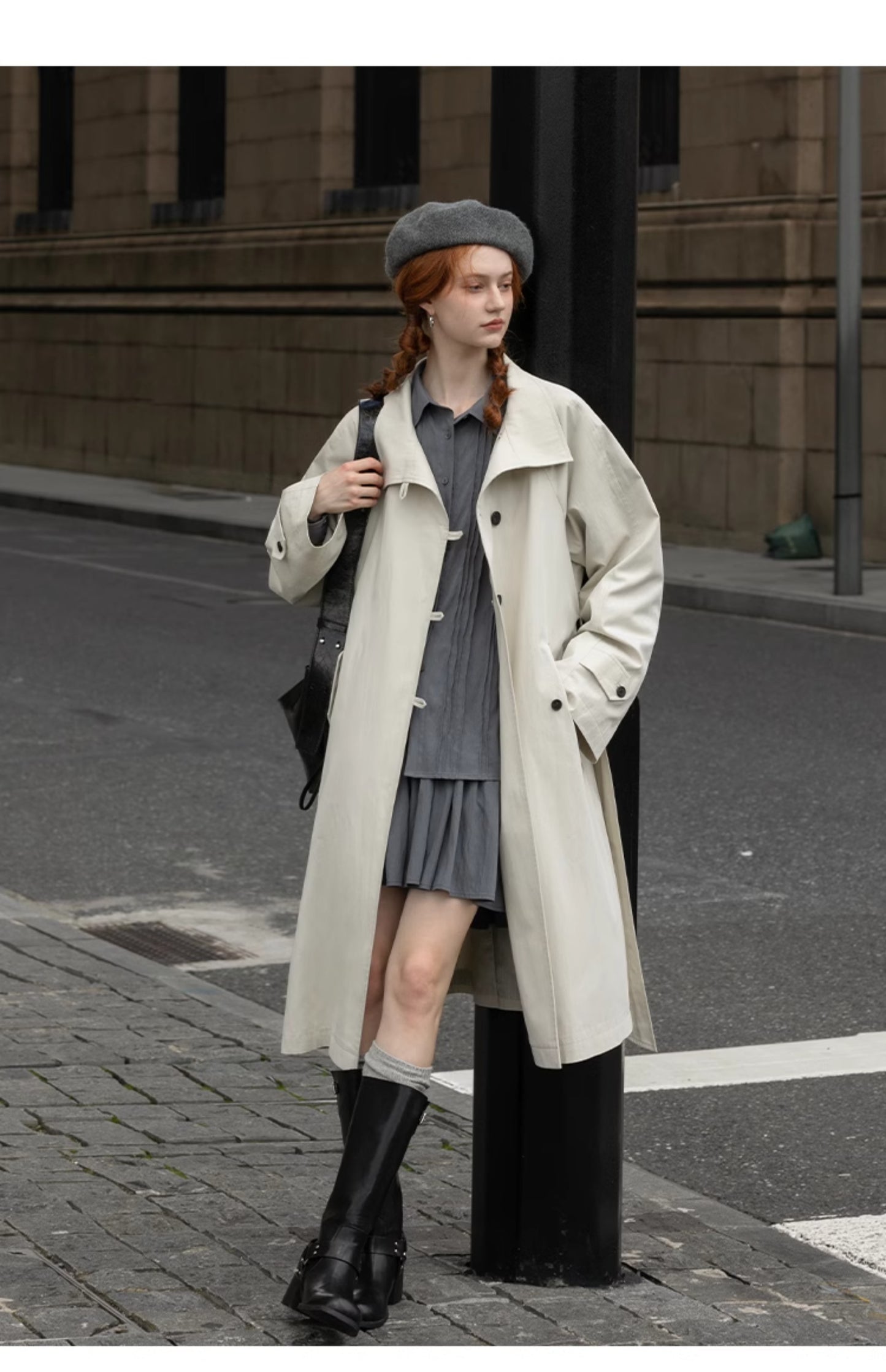 Belted Trench Coat In Cotton-Nylon Blend