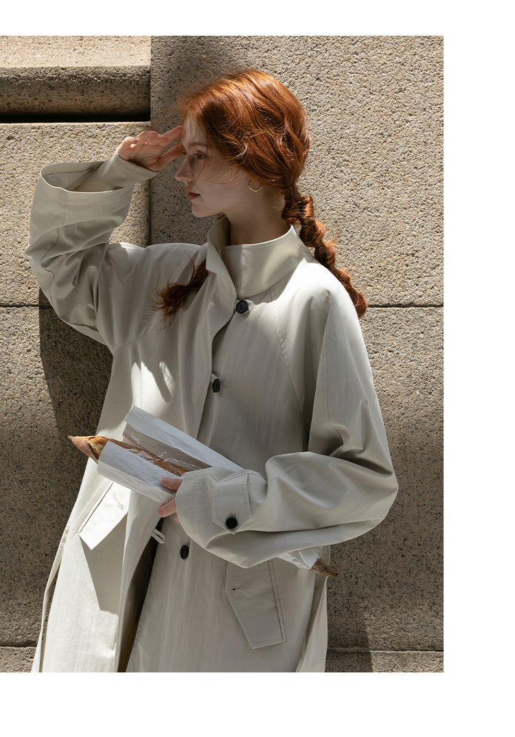 Belted Trench Coat In Cotton-Nylon Blend