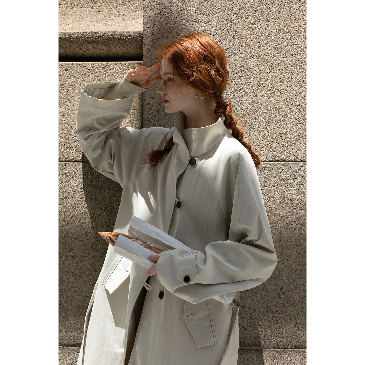 Belted Trench Coat In Cotton-Nylon Blend